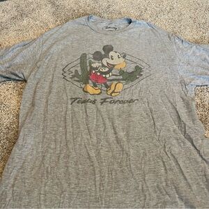 Disney Gray Mickey Mouse Graphic Tee with Red and Yellow Accents
